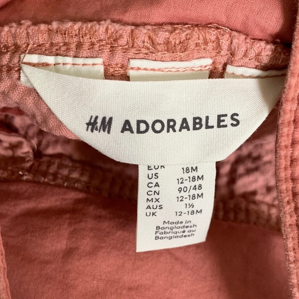 H&M Adorables Girls Kids Coral Pink Corduroy Overalls 18M